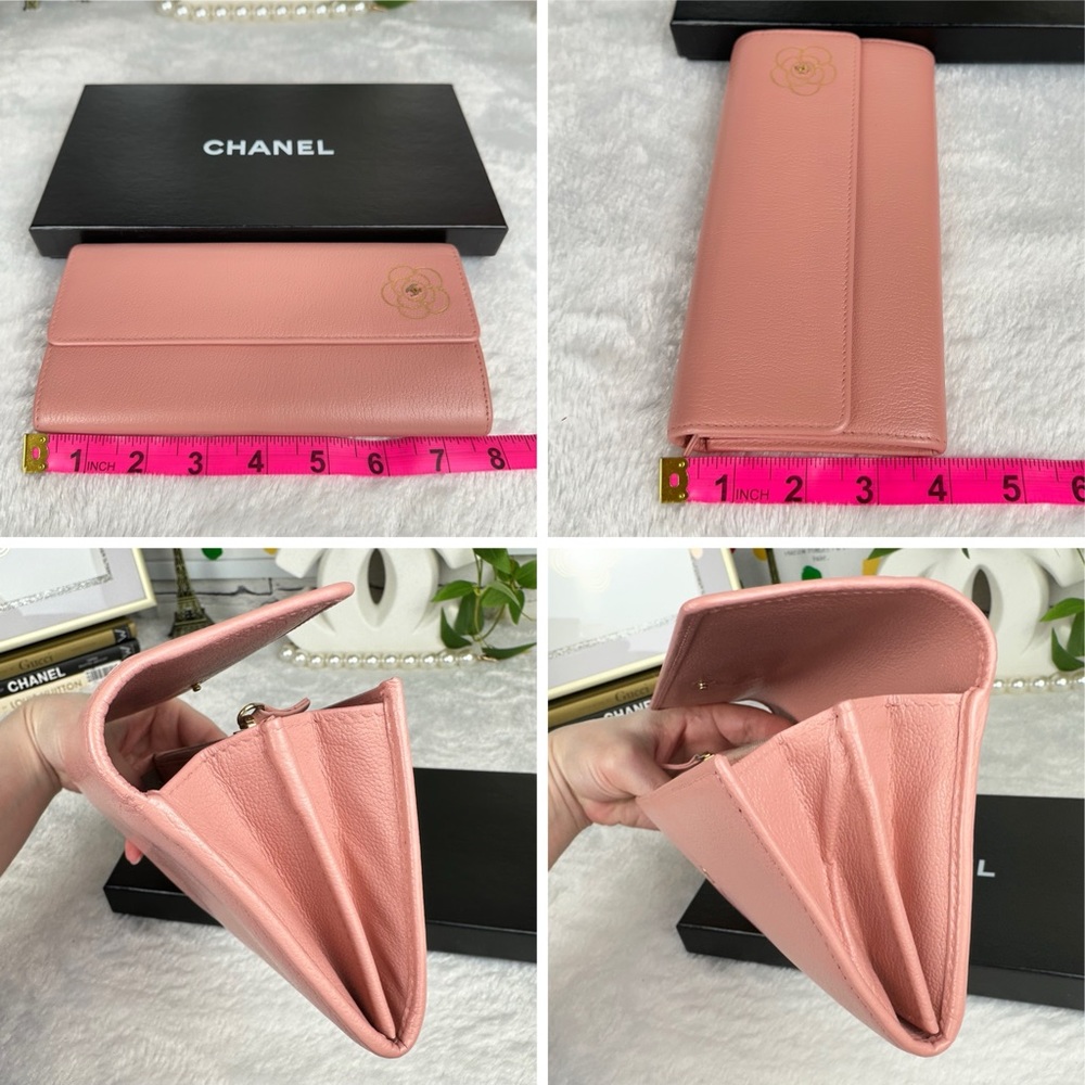 CHANEL WALLET pink leather with Camilla flower and original box BEAUTIFUL WALLET - Picture 15 of 16